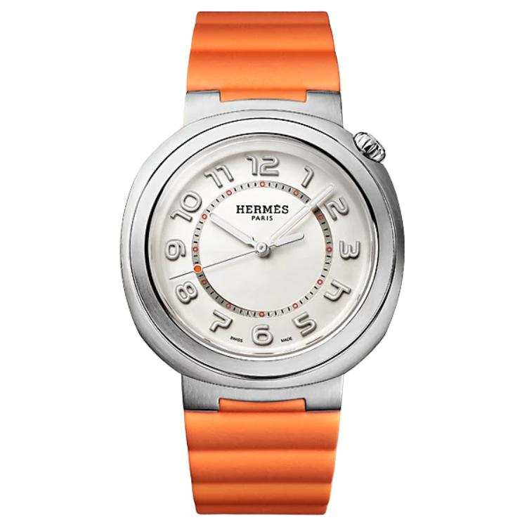 HERMES Cut Wrist Watches Automatic Mechanical Movement Rubber Strap 36mm White Dial Women's Watch