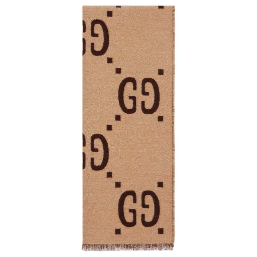 GUCCI GG Wool Silk Knit Scarves Men's Brown