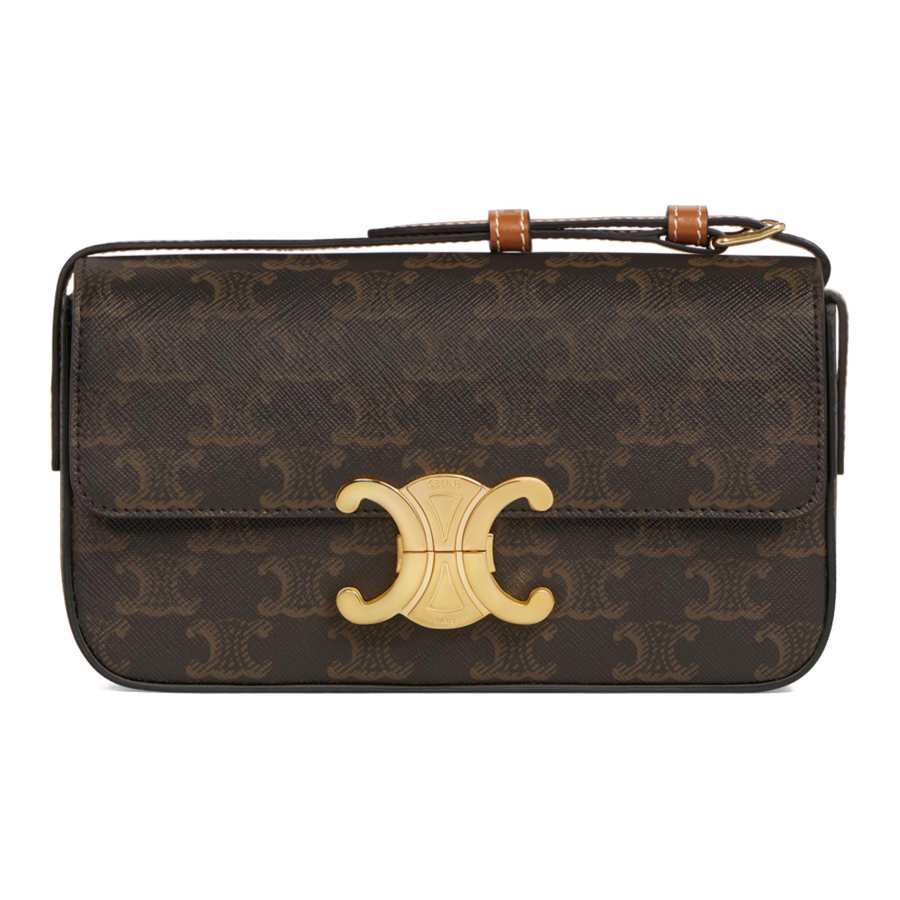 CELINE Claude Cow Leather Shoulder Bag Women's Tawny
