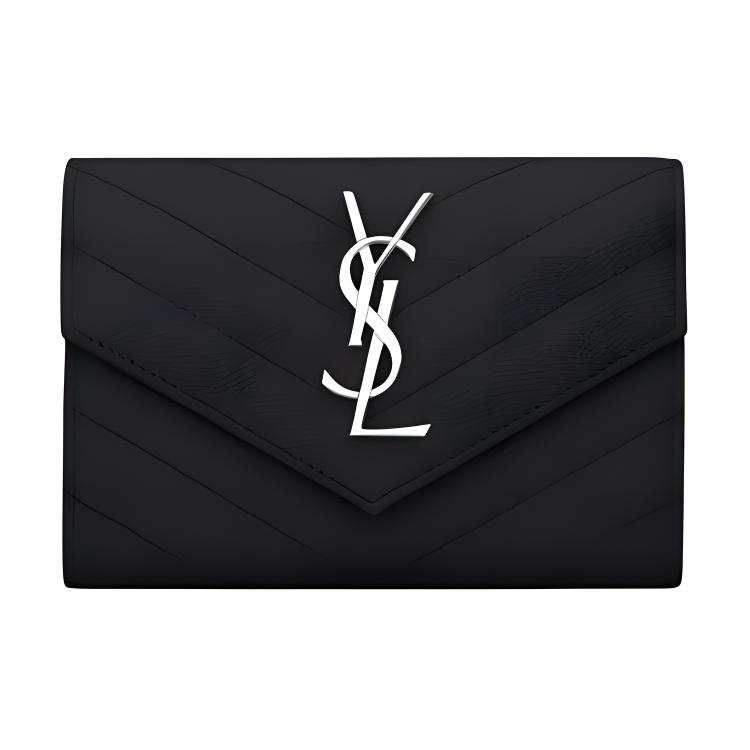 SAINT LAURENT Quilted Leather Envelope Wallet Small Women's Black
