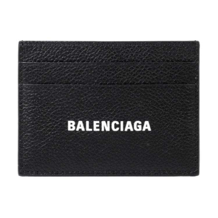 Balenciaga Cash Brand Logo Leather Business Card Holder, Wallet Card Holder Unisex Black