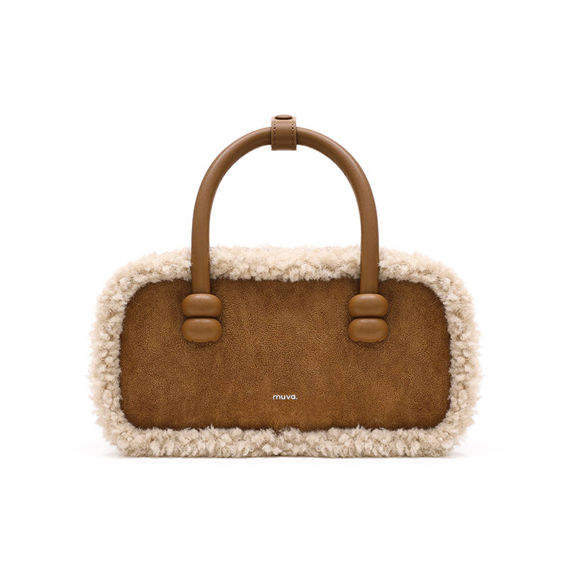 MUVA Polyester Cotton Candy Fuzzy Handbag Regular Women's Latte Brown/Coffee Brown