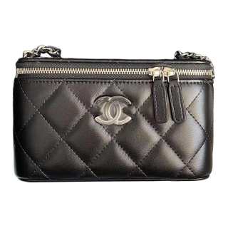 CHANEL Lacquered Finish Metal Lambskin Clutch, Shoulder Bag, Crossbody Bag Women's Black