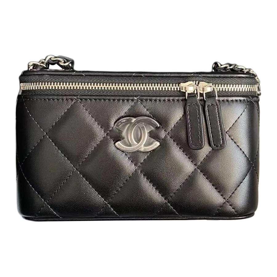 CHANEL CHANEL Lacquered Finish Metal Lambskin Clutch, Shoulder Bag, Crossbody Bag Women's Black