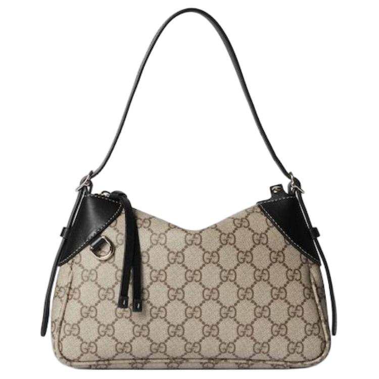 GUCCI GG Emblem Monogram Coated Fabric Handbag, Shoulder Bag Small Women's Beige & Dark Brown