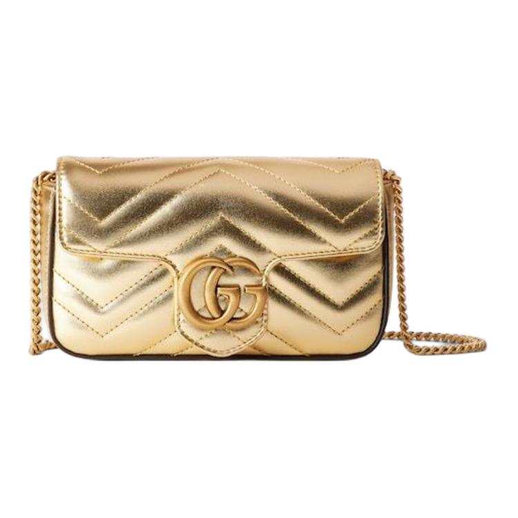 GUCCI Leather Shoulder Bag Extra Mini Unisex Gold