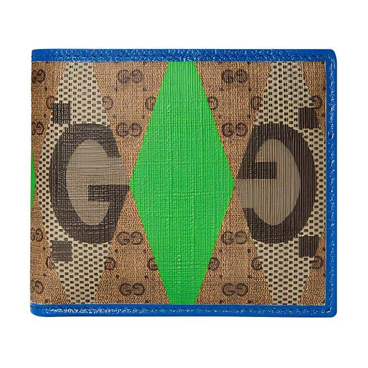 GUCCI Canvas With Leather Wallet Men's Blue/Green/Ebony
