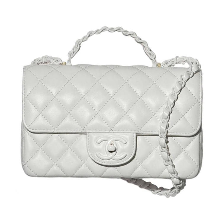 CHANEL Lambskin Shoulder Bag, Crossbody Bag, Handbag Mini Women's Light Gray