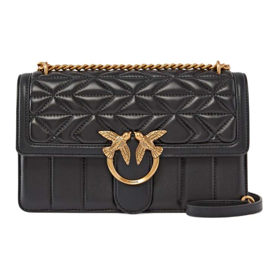 PINKO LOVE Goatskin Shoulder Bag, Crossbody Bag Women's Black