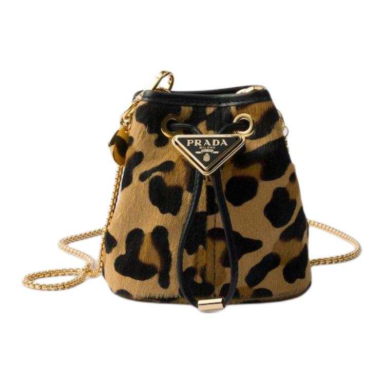 PRADA Print Leather Bucket Bag, Shoulder Bag, Crossbody Bag Mini Women's Light Brown