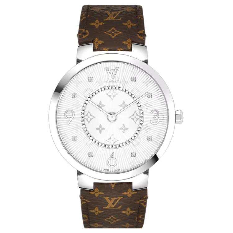 LOUIS VUITTON Tambour Slim Wrist Watches Quartz Movement Canvas Strap 39mm Silver Dial Women's Watch