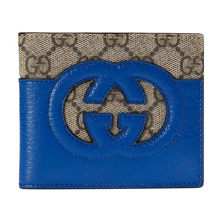 GUCCI Canvas With Leather Wallet Men's Blue/Ebony
