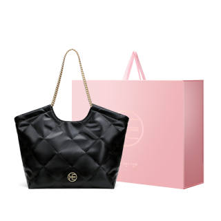 HE BAO BAO Pu Tote Bag, Shoulder Bag Women's Black Gold