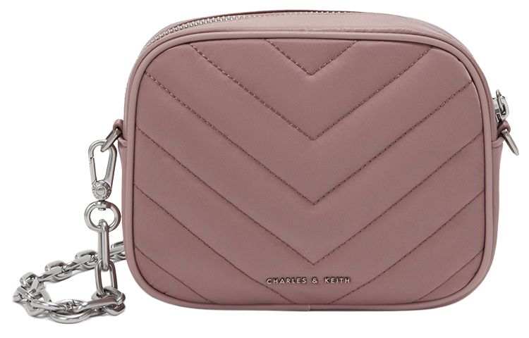 CHARLES&KEITH Quilting Fabric Small Square Bag, Mother Daughter Shoulder Bag Regular Women's Black/Pink