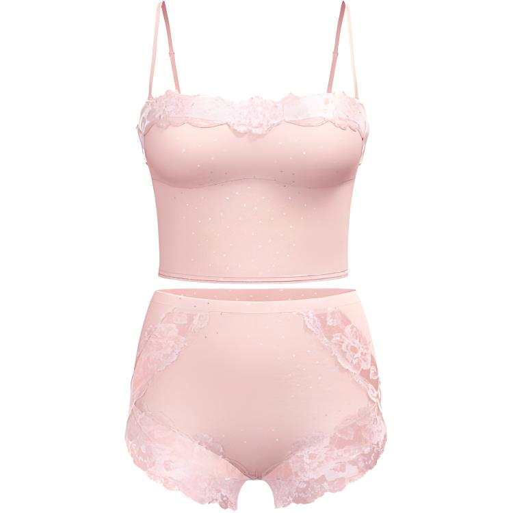 Victoria's Secret Modal Soft & Lace Trim Straight Neck Cami Set/PZS Pajama Set Women's Pink