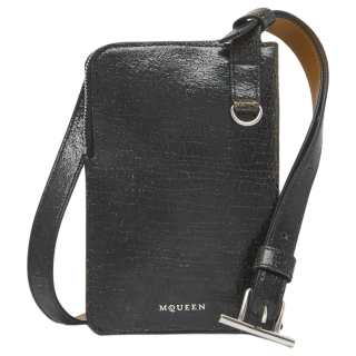 Alexander McQueen Calfskin One Shoulder Crossbody Cell Phone Pouch Men's Black & Camel