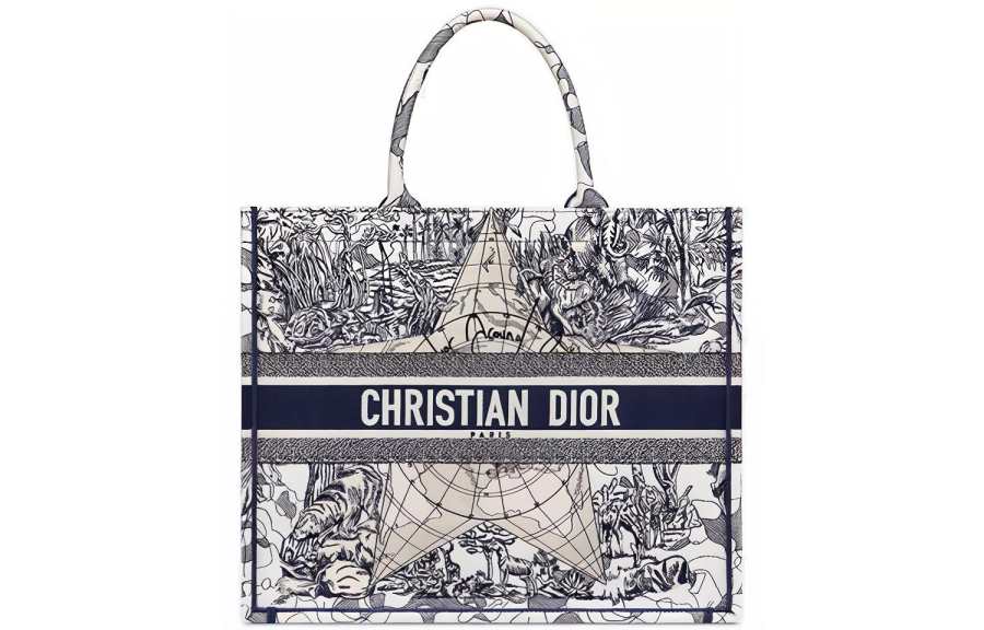 DIOR BookTote Embroidery Tote Bag, Shopping Bag, Shoulder Bag, Handbag Large Women's Blue