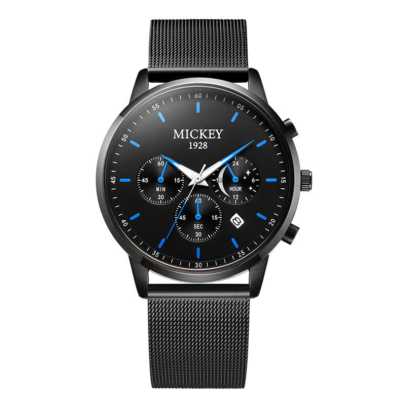 Disney Quartz Movement Stainless Steel Watchband Watch Men's Watches Black Dial