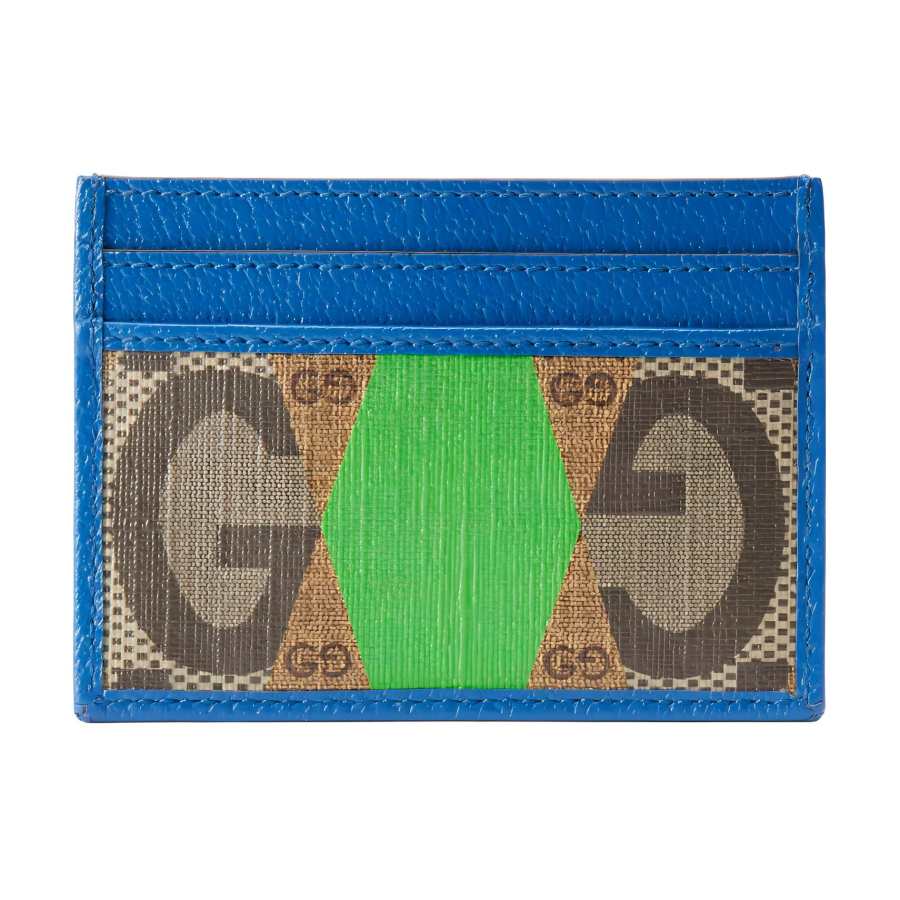 GUCCI Canvas With Leather Card Holder Women's Blue/Brown/Green