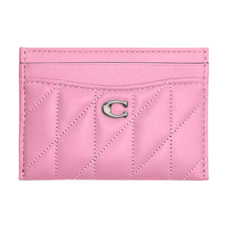 COACH Card Case Nappa Leather Card Holder Women's Silver & Bright Pink
