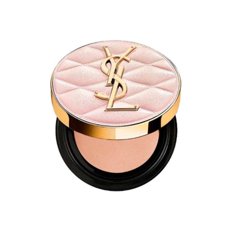SAINT LAURENT Spring Summer Diamond Pattern Limited Pink Leather Air Cushion, Radiant Glow Liquid Foundation