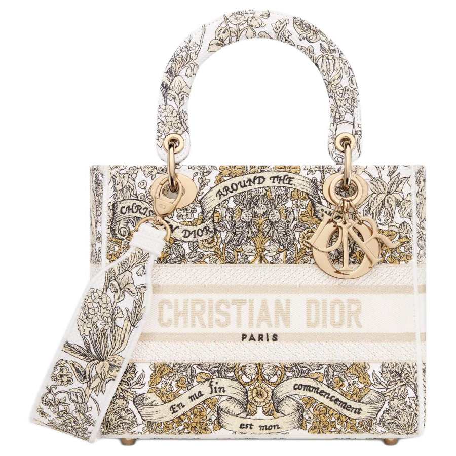 DIOR Lady D Lite Cotton Handbag, Shoulder Bag, Crossbody Bag, Handbag Medium Women's Milk White