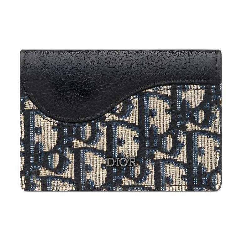 DIOR Grained Calfskin Card Holder Men's Beige & Black