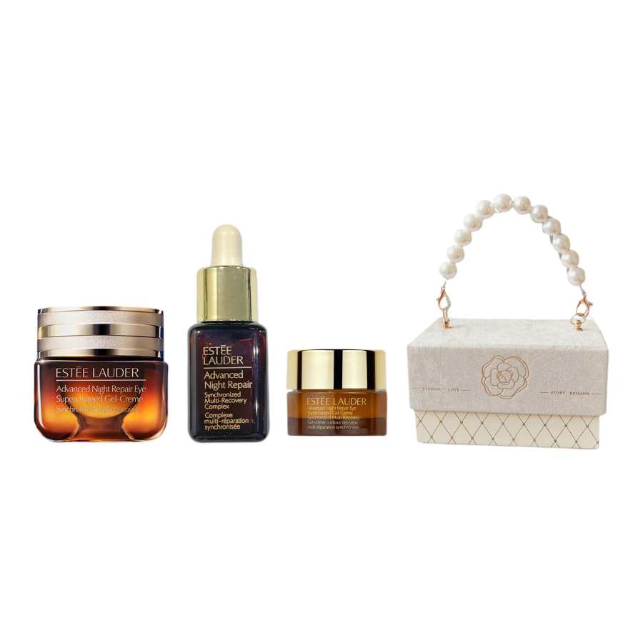 ESTEE LAUDER Little Brown Bottle Collection Set Pearl Chanel Inspired Box Moisturizing Repairing Dark Circle Reduction