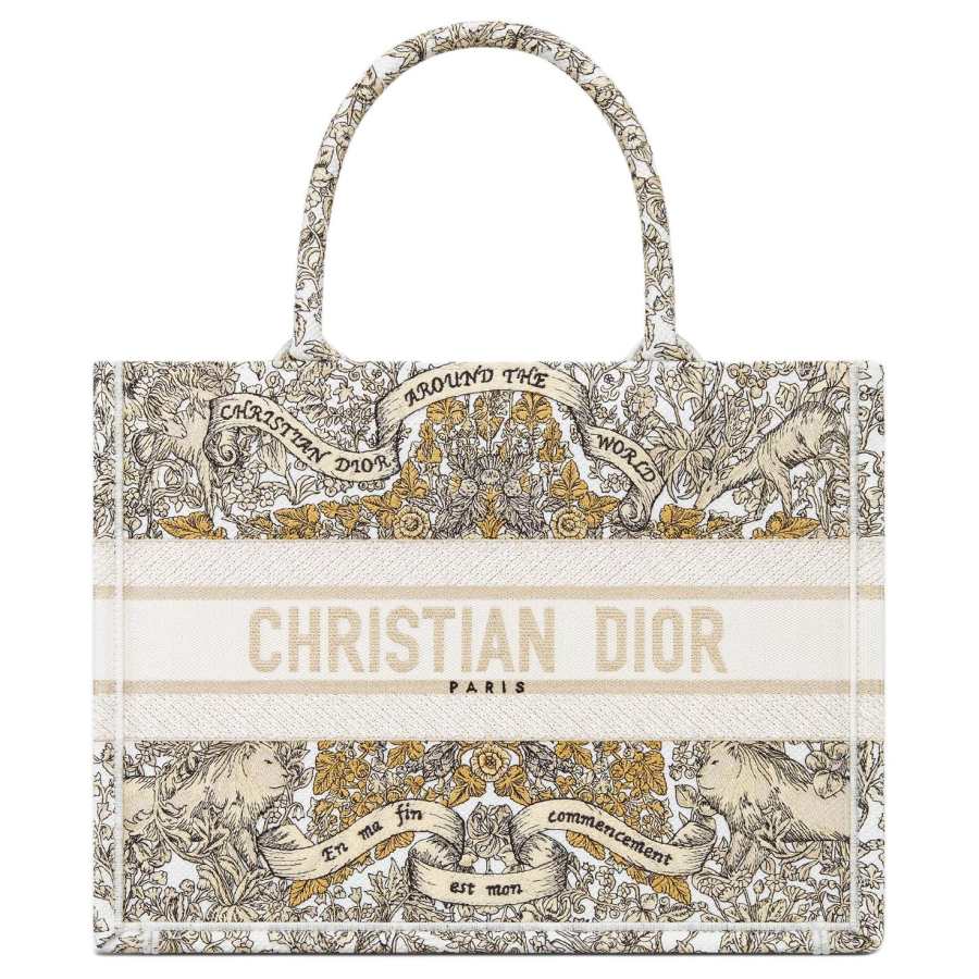 DIOR DIOR BookTote Cotton With Cow Leather Tote Bag, Shopping Bag, Handbag Medium Women's Milk White