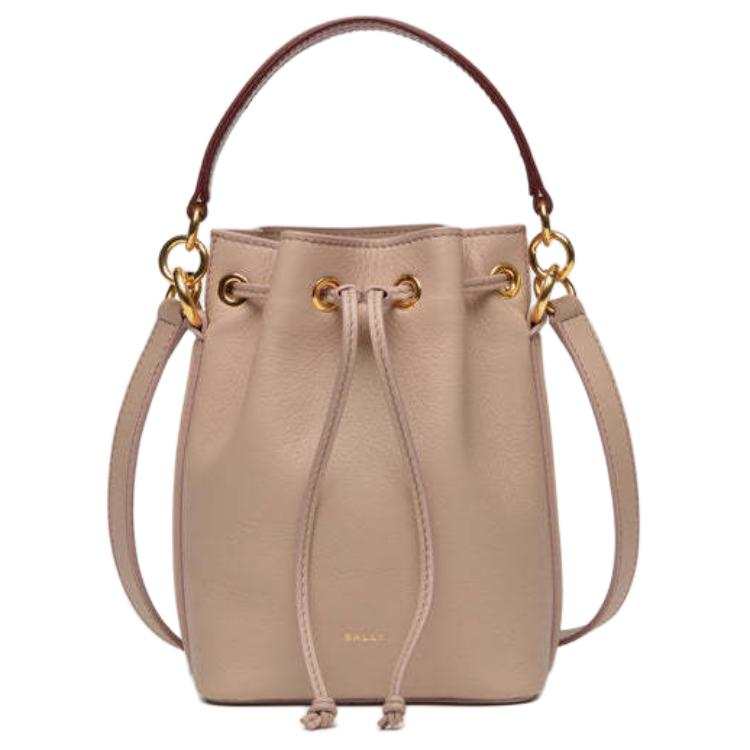 BALLY Leather Strap Bucket Bag, One Shoulder Handbag Mini Women's Light Pink