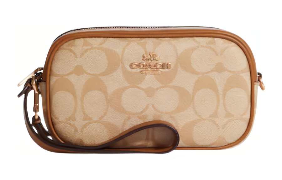 COACH Jamie Coated Canvas With Leather Camera Bag Coin Purse, Clutch Small Women's Light Khaki