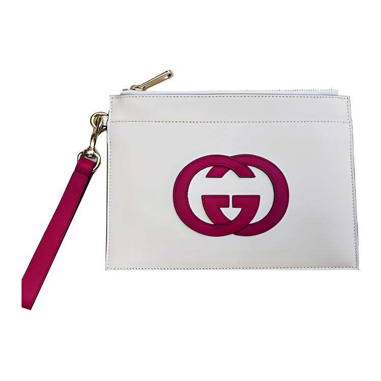 GUCCI GG Leather Document Bag Clutch Small Women's Ecru