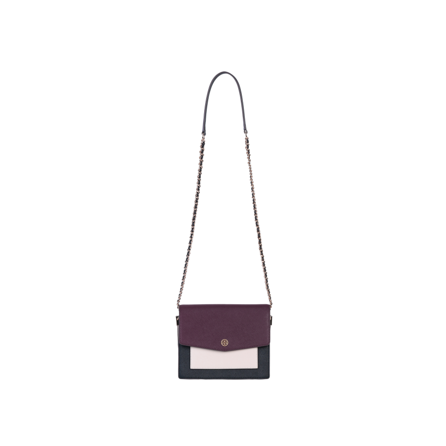 TORY BURCH Robinson Leather Envelope Bag, Crossbody Bag, Shoulder Bag Women's Burgundy Multicolor