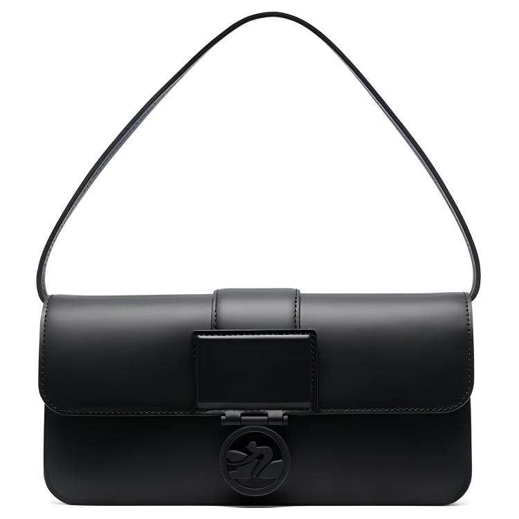 LONGCHAMP Box Trot Calfskin Baguette Bag, One Shoulder Handbag Medium Women's Black