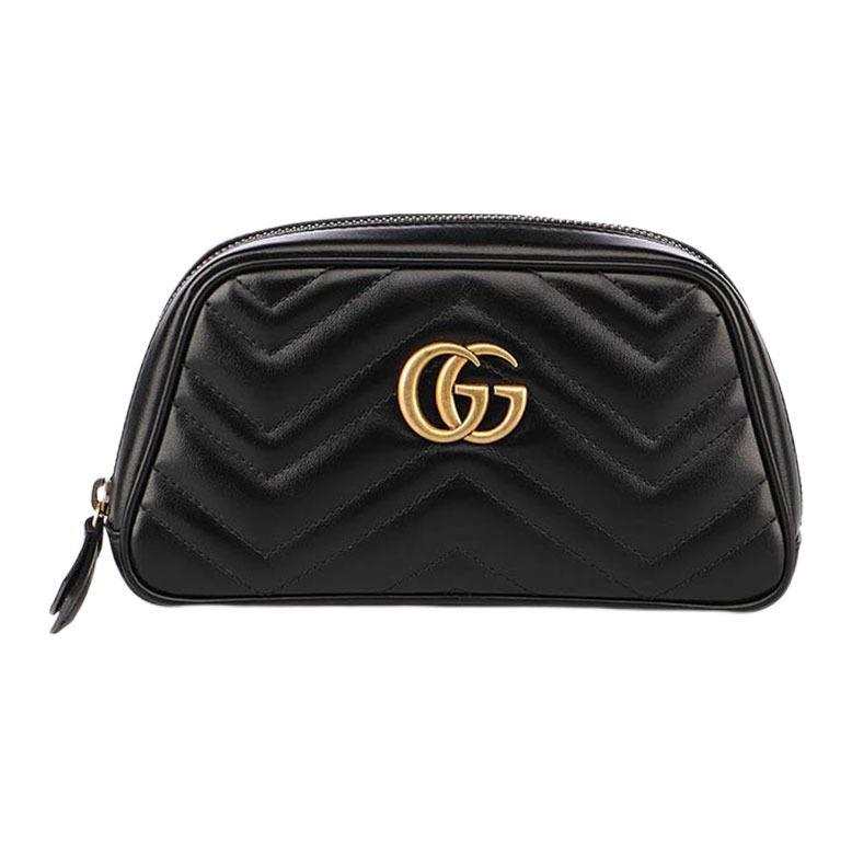 GUCCI Marmont Cow Leather Wrist Bag Coin Purse, Clutch Women's Black