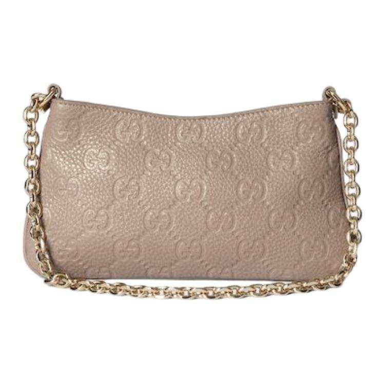 GUCCI GG Emblem Grain Leather Crossbody Bag, Shoulder Bag Extra Mini Women's Taupe