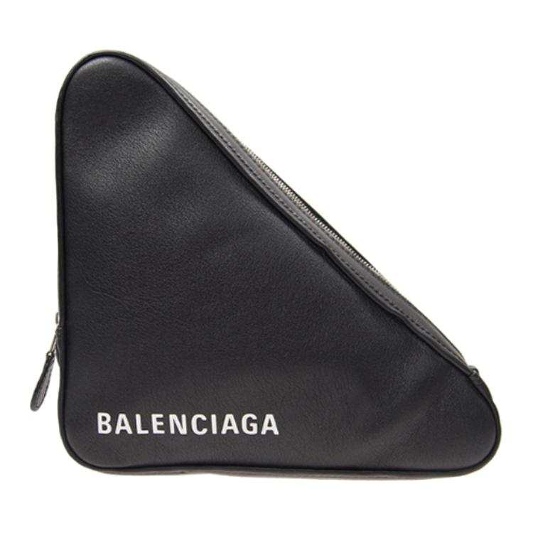 Balenciaga Cow Leather Triangle Bag Clutch Medium Women's Black