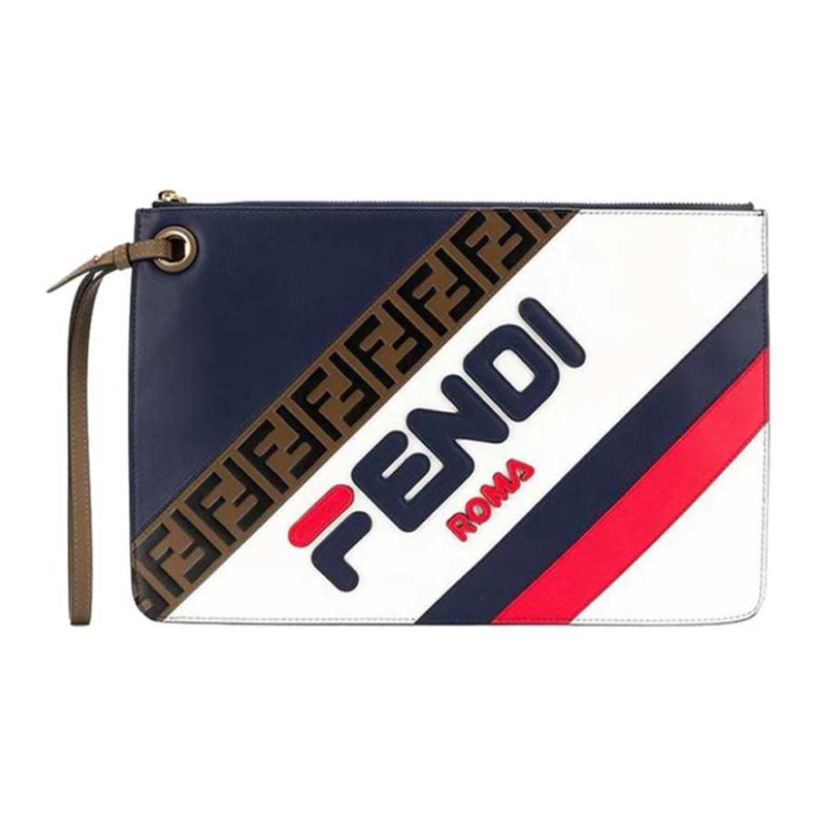 FENDI FILA Collaboration Cow Leather Clutch Medium Women's Blue/White