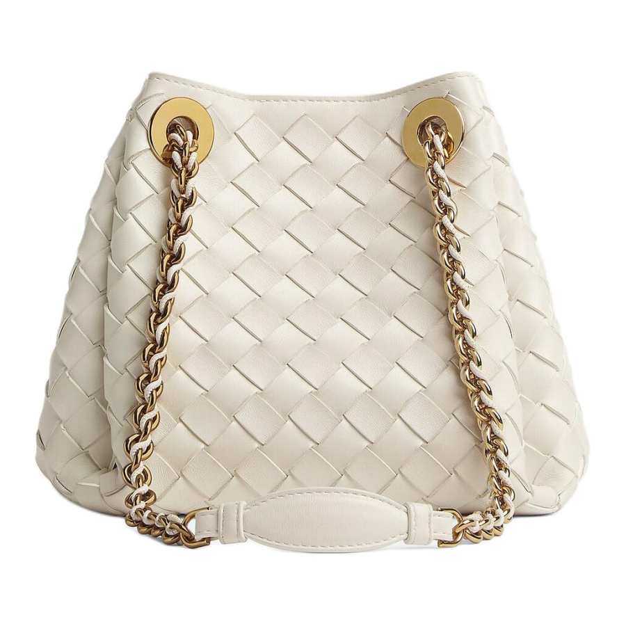Bottega Veneta Leather Handbag, Shoulder Bag Small Women's Chalk White