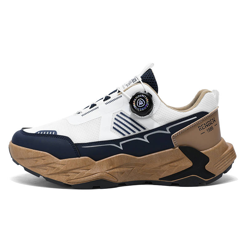 RENBEN Fashion Trend Cushioning Slip Resistant Abrasion Resistant Low top Casual Shoes Men's White Brown
