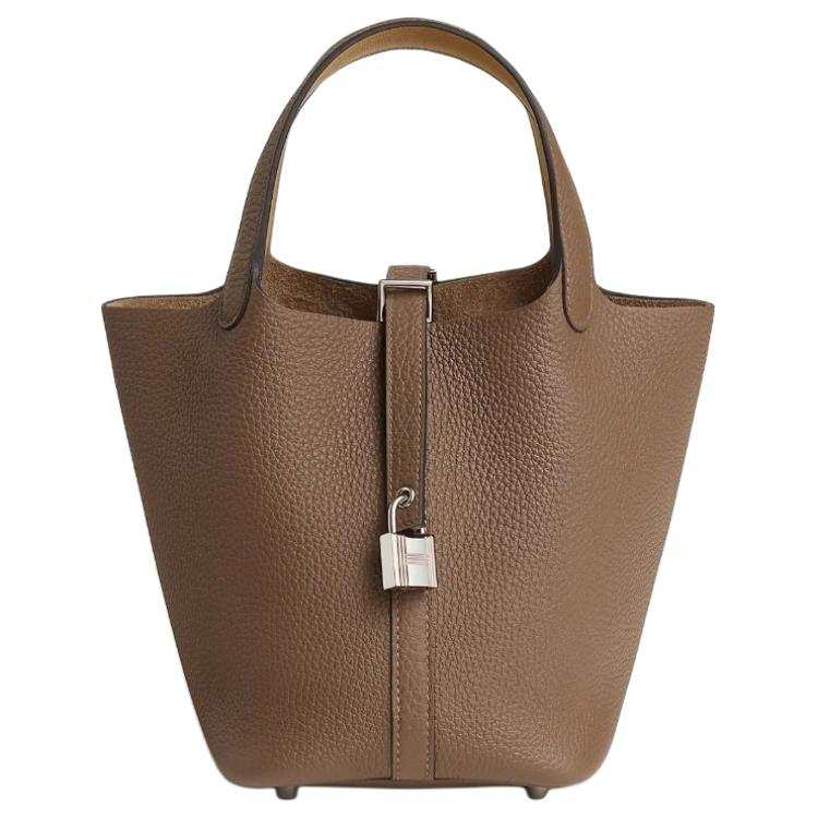 HERMES Picotin Lock Clemence With Swift Calfskin Basket Bag, Bucket Bag, Handbag 18 Women's 18 Etoupe Elephant Gray
