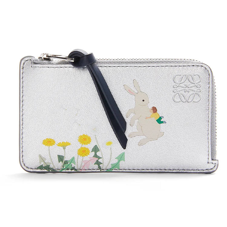 LOEWE Suna Fujita Collaboration Nappa Cow Leather Card Holder Women's Silver