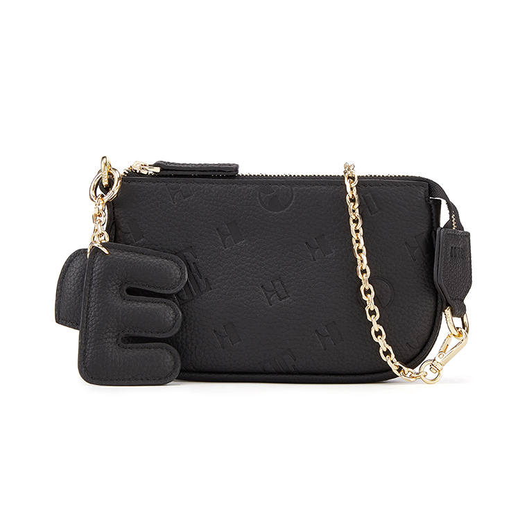 ELLE Top Grain Cow Leather Commute Fashion Small Square Bag Cell Phone Pouches Women's Black/Wheat