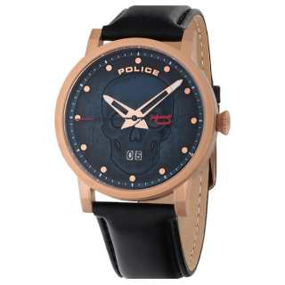 Police Wrist Watches Quartz Movement Cow Leather Strap 43mm Blue Dial Men's Watches 30m Water Resistant