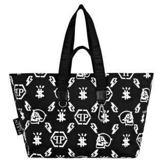 PHILIPP PLEIN Cotton Tote Bag, Shopping Bag, Shoulder Bag, Handbag Women's Black & White