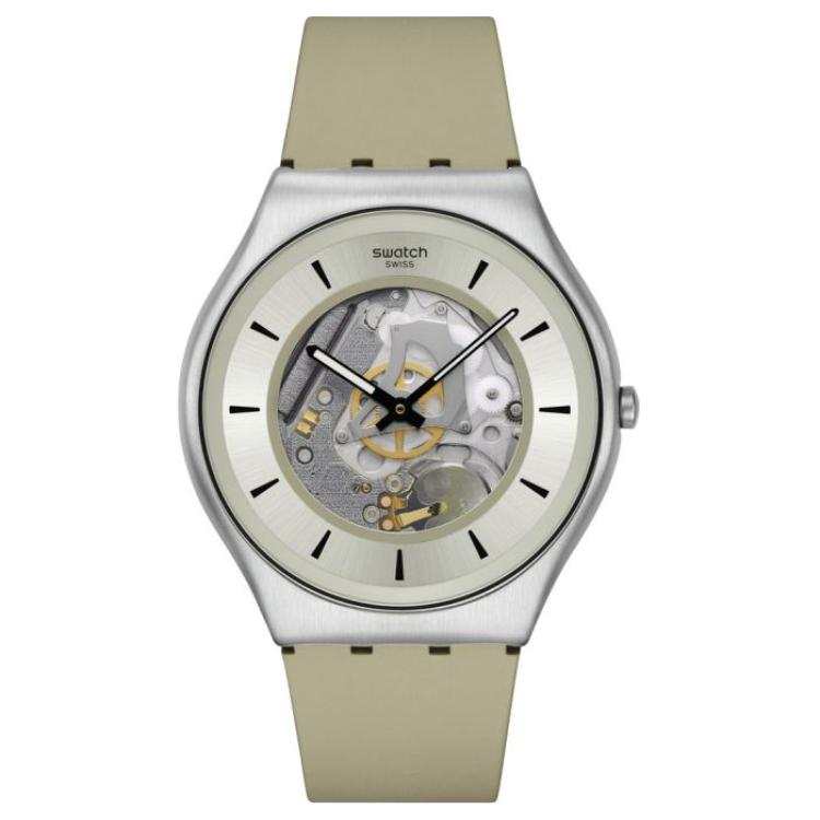 SWATCH Essentials Quartz Movement 30m Waterproof Unisex Watch 42mm Silver Dial Stainless Steel Case