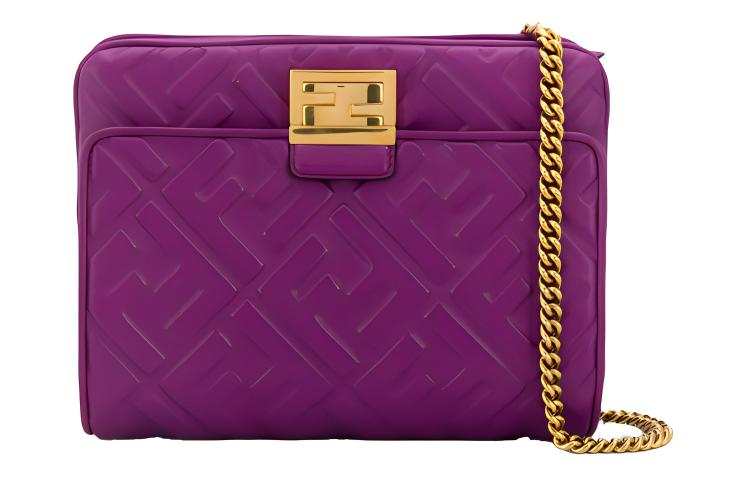 FENDI Lambskin Dual Use Fanny Pack Sling Bag, Chain Shoulder Bag, Crossbody Bag Women's Purple