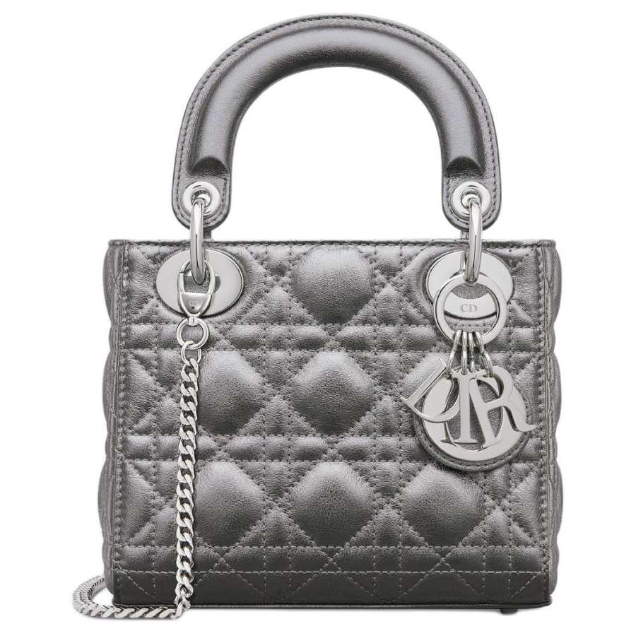DIOR Lady Dior Calfskin Handbag, Shoulder Bag, Crossbody Bag, Handbag Mini Women's Silver