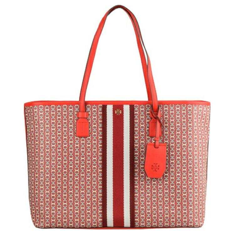 TORY BURCH Gemini Link Coated Canvas Tote Bag, Shopping Bag, Handbag, Shoulder Bag Large Women's Red