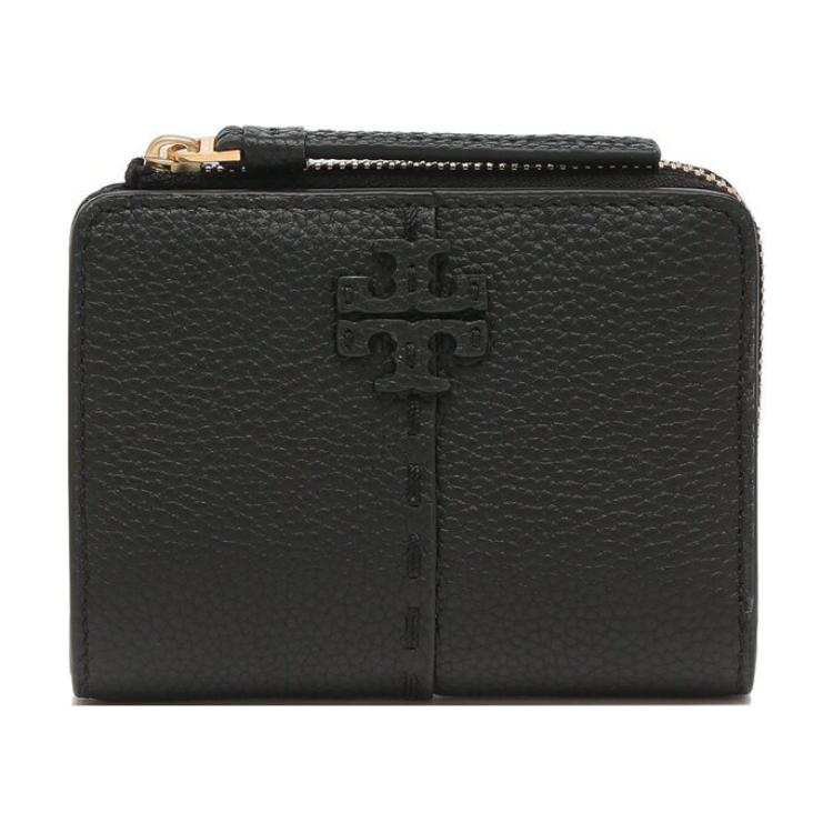 TORY BURCH McGraw Litchi Grain Leather Coin Purse Wallet Regular Women's Black